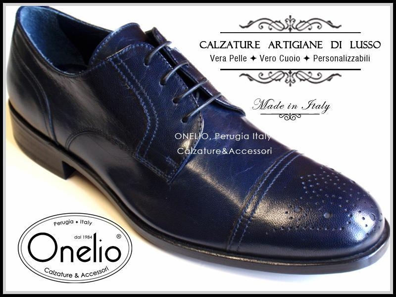 Stringata Derby Brogue in pelle blu