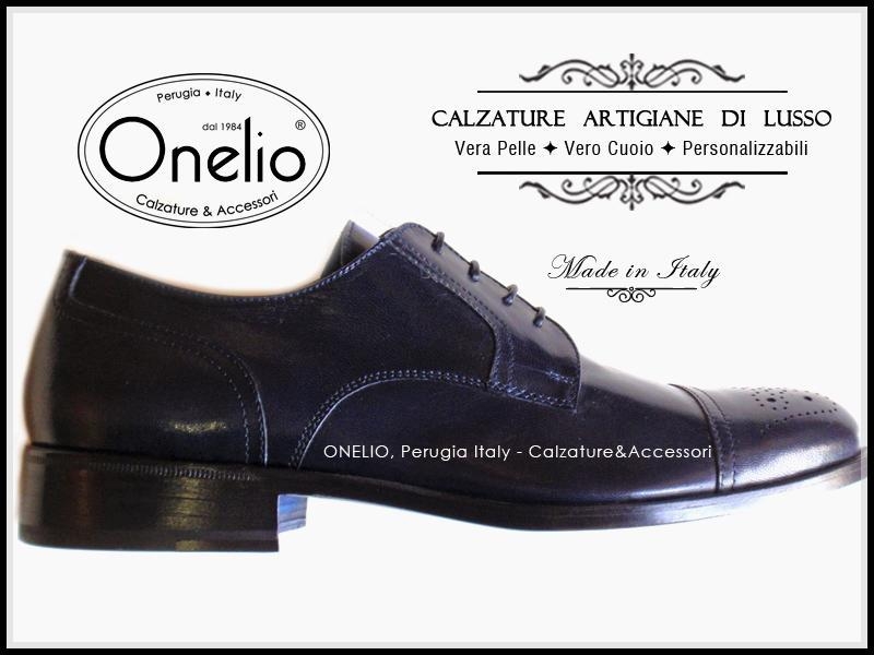 Stringata Derby Brogue in pelle blu