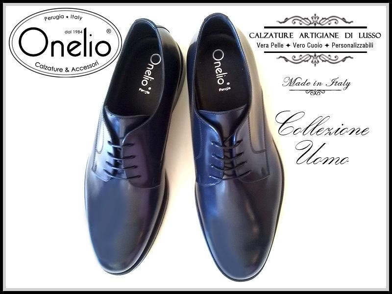 Stringata Derby in spazzolato blu