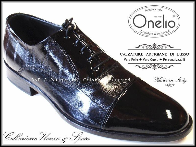 Scarpe Uomo e Sposo. Stringate Oxford e Cintura in vernice e anguilla nero Borseonelioperugia