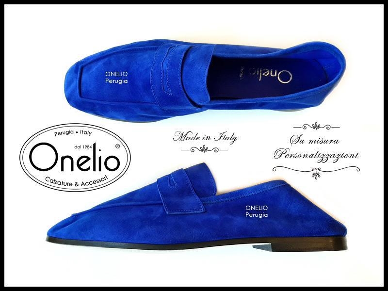 Mocassino/Sabot in camoscio bluette