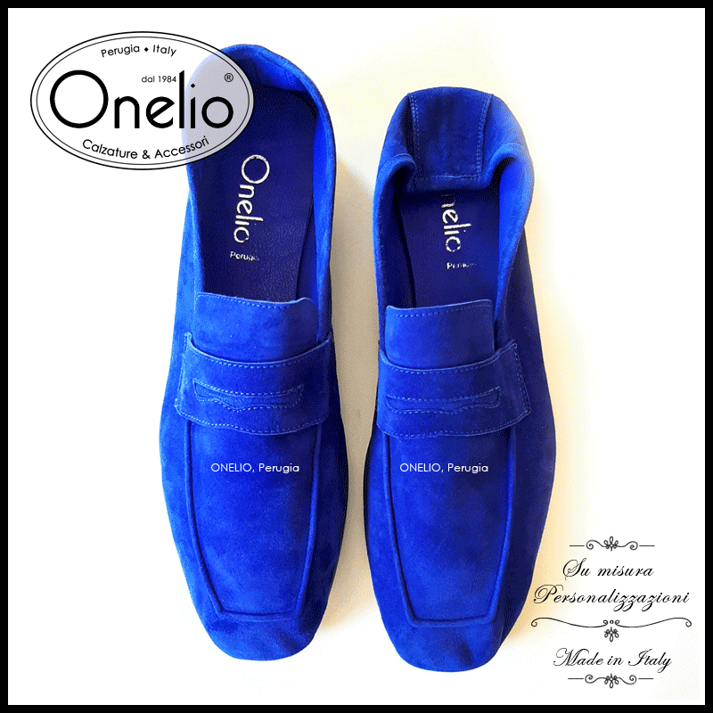 Mocassino/Sabot in camoscio bluette