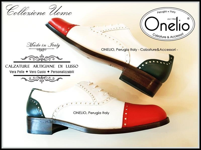 Stringata Oxford Brogue in pelle tricolore
