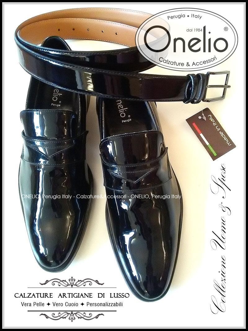 Mocassino + Cintura in vernice nero