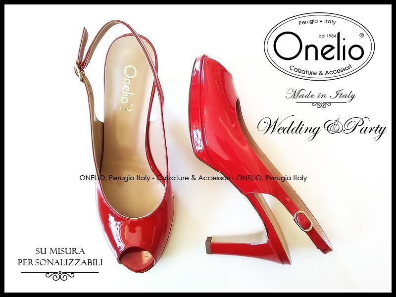 Scarpe Donna. Spuntata chanel con plateau in vernice rossa Borseonelioperugia