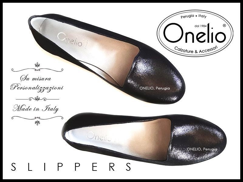 Slippers in pelle glitterata nero