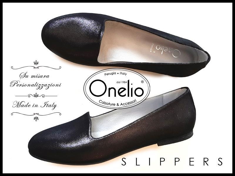 Slippers in pelle glitterata nero