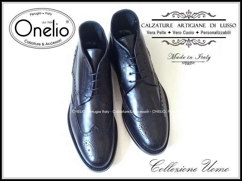 Scarpa Uomo Stivaletto 4 fori Brogue in vitello nero Borseonelioperugia