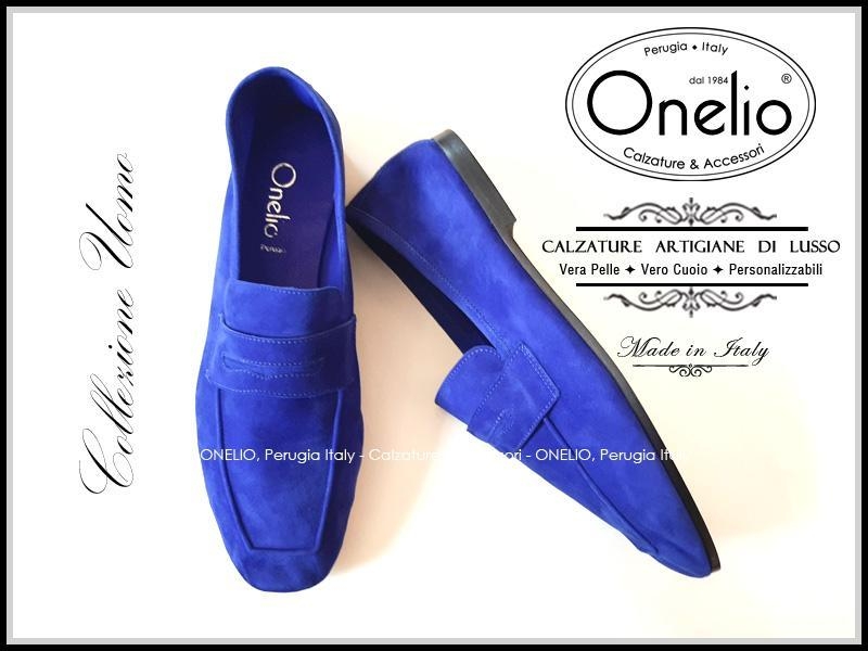 Mocassino morbido in camoscio bluette