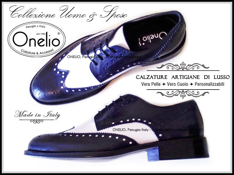 Scarpe Uomo e Sposo. Stringata Derby Brogue bicolore bianco e blu Borseonelioperugia
