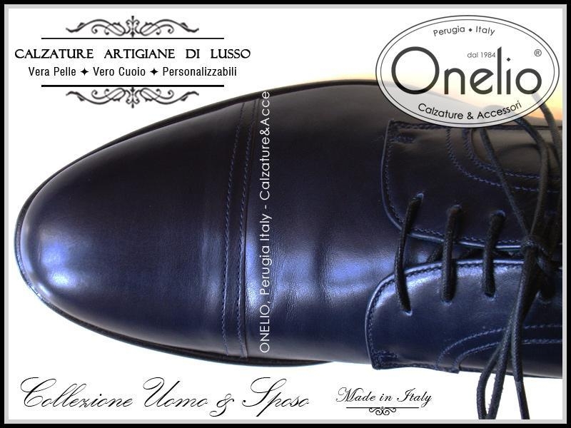 Stringata Derby pelle blu