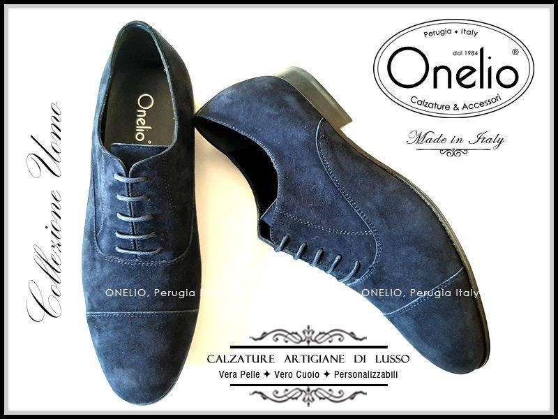 Stringata Oxford in camoscio blu