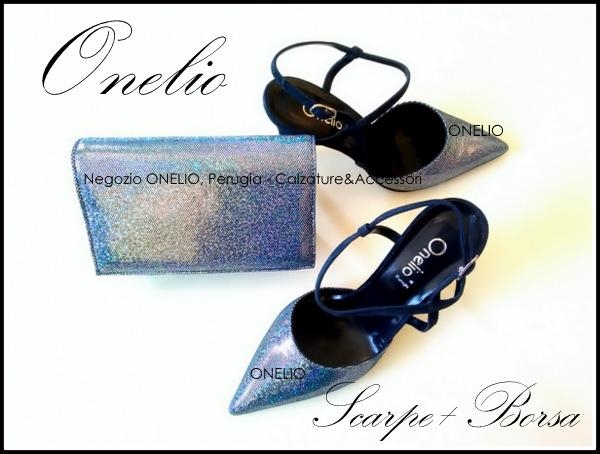 Scarpe con cinturino e Borsa pochette in Camoscio glitterato blu Borseonelioperugia