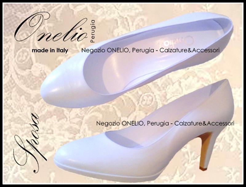 Scarpe Donna e Sposa. Decollete punta tonda con plateau in pelle bianca Borseonelioperugia
