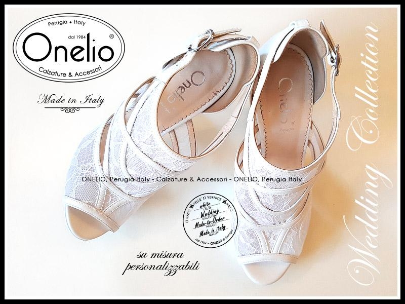 Scarpe Donna e Sposa. Sandalo con plateau e tacco alto in pizzo