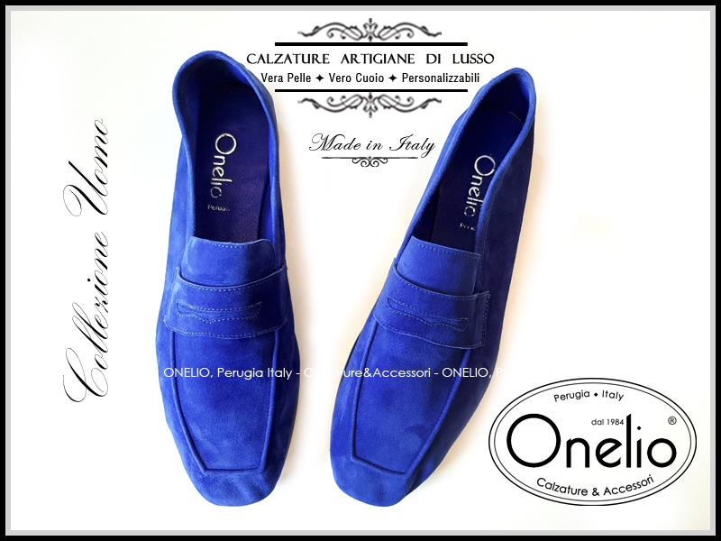 Scarpe Uomo Mocassino morbido in camoscio bluette fondo cuoio |  Borseonelioperugia.com